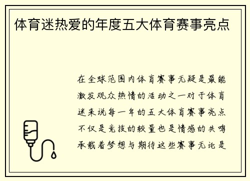 体育迷热爱的年度五大体育赛事亮点